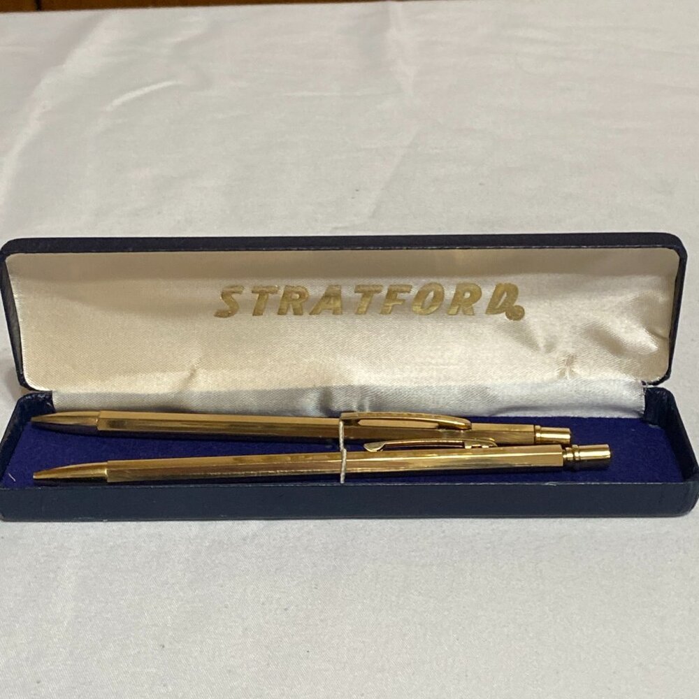 STRATFORD Gold Tone Pen & Pencil Set Vintage
